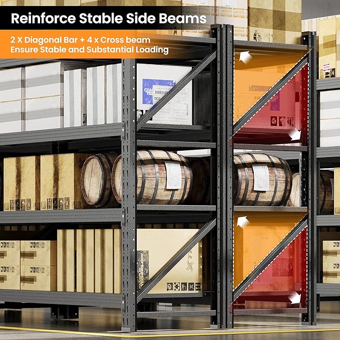 3000LBS Metal Storage Shelves, 48” W Heavy Duty Garage Shelving Units, 4 Tier Storage rack shelf, Steel Industrial Shelving , Adjustable Standing Shelf for Basement/Warehouse 48"W x 24"D x 70"H, Black-NeatNest