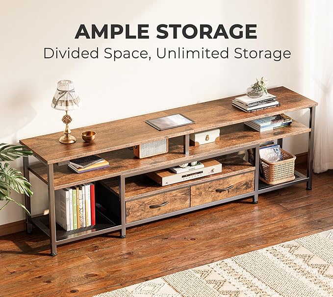 Huuger TV Stand for 65, 70 Inch TV, Entertainment Center with Power Outlets and LED Lights, TV Console for Living Room, Media Console with Drawers and Shelves, Rustic Brown-NeatNest