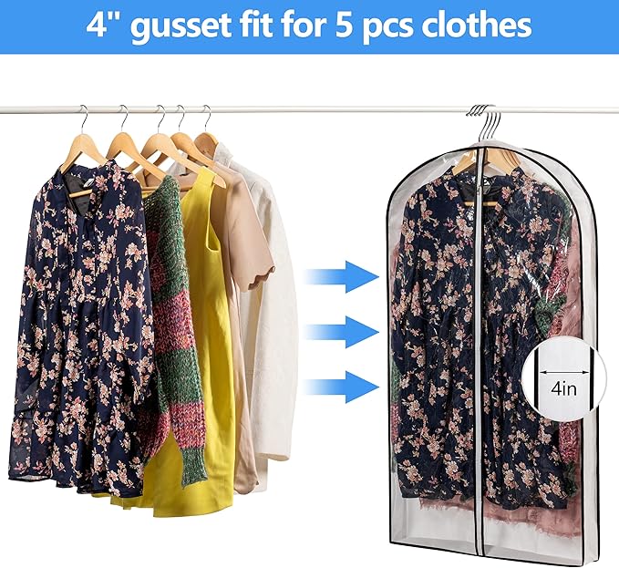 Clear Plastic Hanging Clothes Bags with 4" Gusseted Garment Bags for Storage, Suits, Coats, Sweaters, Shirts - 24" x 40" x 4"",3 Pack-NeatNest