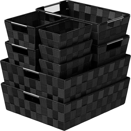 Baskets For Organizing Set Of 9 Black - Storage Baskets For Shelves - Perfect Closet Organizer Bins, Bathroom Basket, and Pantry Basket - Small Storage Bins For Shelves - Bin For Organization-NeatNest