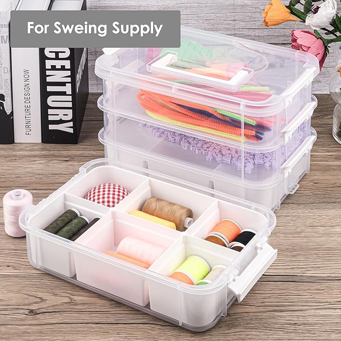 Craft Organizers and Storage, 11QT 4-Layer Durable Sewing Organizer for Sewing Supplies with 2 Removable Trays, DIY Kit Container for Seasonal Decor, Tool, Scrapbook and Art Supplies-NeatNest