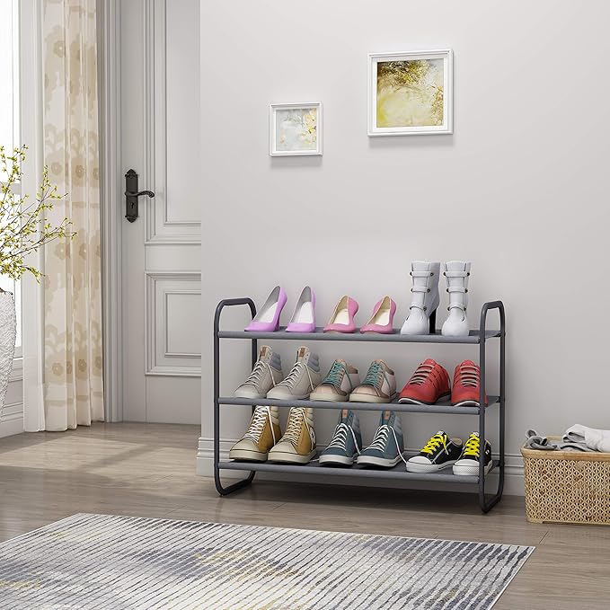 MAX Houser 3-Tier Shoe Rack, Fabric Shoe Shelf for Closet Bedroom Entryway (Dark Grey)-NeatNest
