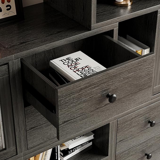 FUSUNBAO Magic DIY Cube Storage Organizer Stackable Cubes for Home Books Clothes Toy-Modular Cubby Storage System-Office Cubical-Bookcase Closet (French Oak,Drawer Cube)-NeatNest