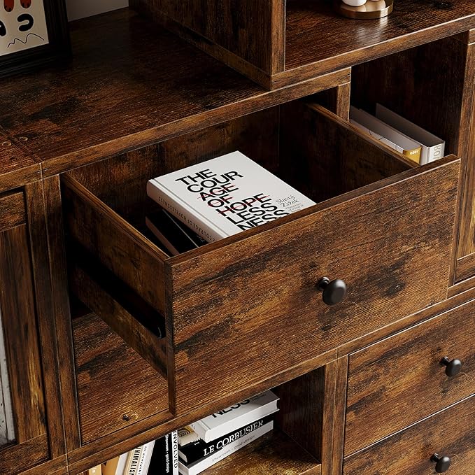 FUSUNBAO Magic DIY Cube Storage Organizer Stackable Cubes for Home Books Clothes Toy-Modular Cubby Storage System-Office Cubical-Bookcase Closet (Antique Brown, Drawer Cube)-NeatNest