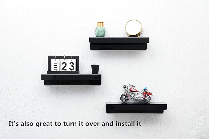 IEEK 15 Inch Black Acrylic Floating Wall Ledge Shelf,Wall Mounted Nursery Kids Bookshelf,5MM Thick Home/Office/Bathroom Storage Shelves Display Organizer Set of 3-NeatNest