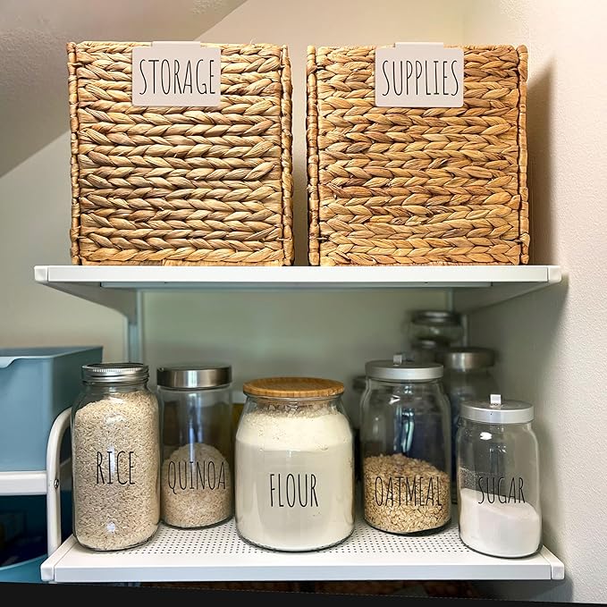 Hygge & Sage: Metal Non-Slip Basket Labels Clip On for Storage Bins, or Wire Racks | Includes 8 Labels, 8 Non-Slip Pads, and 1 Free Marker (Cream)