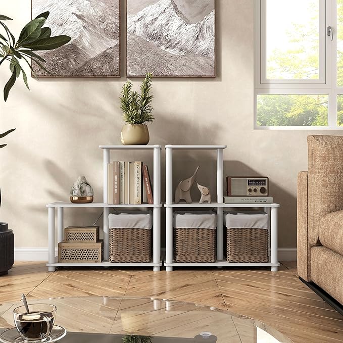 HOMES: Inside + Out Apexa Modern 3-Cube Ladder Shelving Units, Collectibles Display Shelves, Easy Assembly Standing Shelf, Home Storage Organizer for Living Room, Bedroom, Office, Taupe Grey