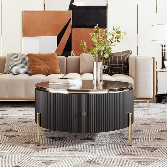 31.5'' Modern Round Coffee Table with 2 Large Drawers Storage Accent Table for Living Room(31.5'')