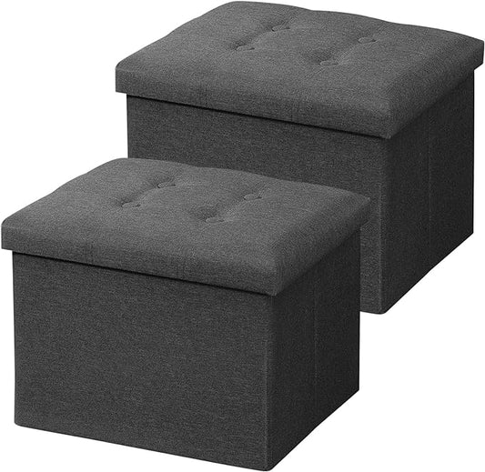 AmasSmile 2Pack Gray Ottoman with Storage,Foot & Leg Rest Stools Small Cute Stool Short Bench Folding Ottomans Square Footstools for Shoe Living Room Under Desk Outdoor RV Camper Each Space Storage