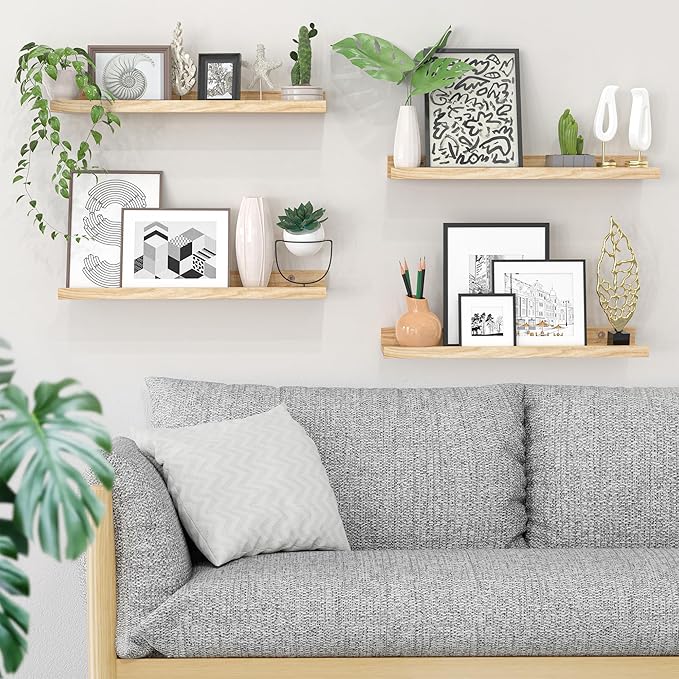 Floating Shelves Wall Mounted Set of 2,Wall Shelves for Decor Storage 15.7 Inch, Wall Mounted Wood Shelves for Bedroom, Living Room, Bathroom, Kitchen, Office, Natural-NeatNest