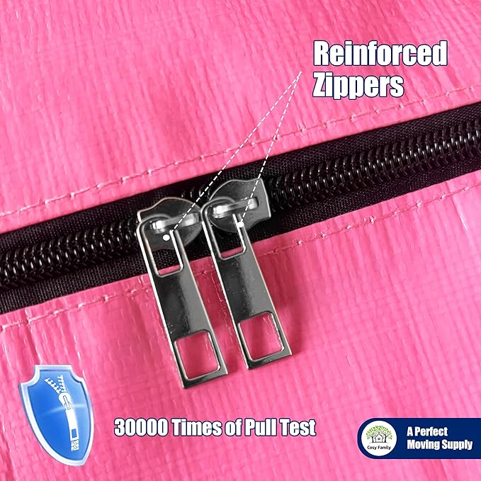 Cosy Family 12 Pack Heavy Duty Extra Large Moving Bags with Backpack Straps - Strong Handles & Zippers, Storage Totes For Space Saving, Fold Flat, Alternative to Moving Box, Pink-NeatNest