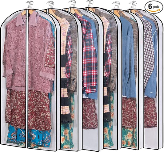 Hanging Clothes Storage with 4" Gusseted Garment Covers (Set of 6) - Clear Suit, Gown, Long Coat, Dress Protectors for Closet - 24"x 50"x 4" / 6 Pack-NeatNest