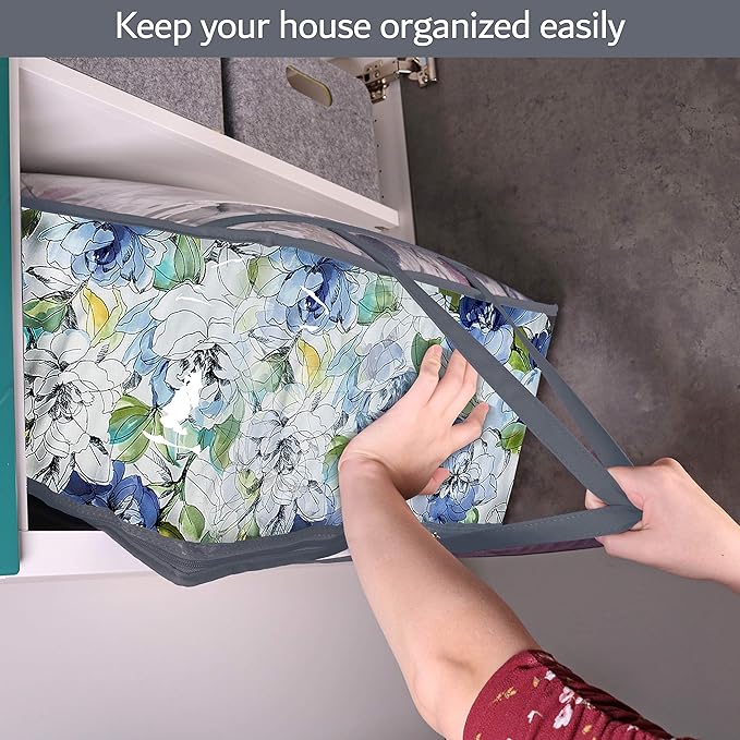 Clear Vinyl Zippered Storage Bags (3-Pack) 40L Sturdy Storage Bags for Sweaters, Blankets, Comforters, Bedding Sets and Much More! (Gray, 18x15x9)-NeatNest