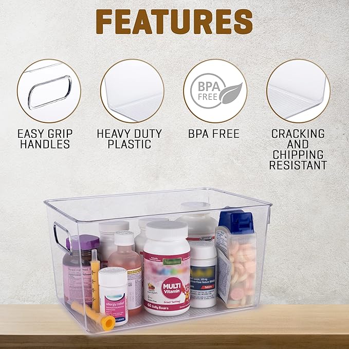 Clear Plastic Storage Bins - Perfect for Kitchen or Pantry Organization and Storage, Fridge and Cabinet Organizers-NeatNest