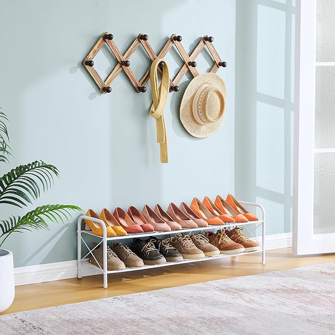 Hoctieon 2 Tier Shoe Rack for Closet, Durable Mesh Style Shoe Rack, Entryway Shoe Shelf, Shoe Storage Organizer for Hallway, Bedroom, Living Room, Wardrobe, White-NeatNest