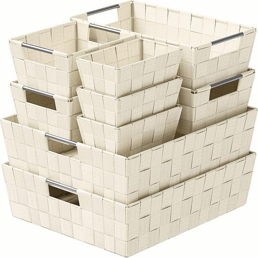 Baskets For Organizing Set Of 9 Cream - Storage Baskets For Shelves - Perfect Closet Organizer Bins, Bathroom Basket, and Pantry Basket - Small Storage Bins For Shelves - Bin For Organization-NeatNest