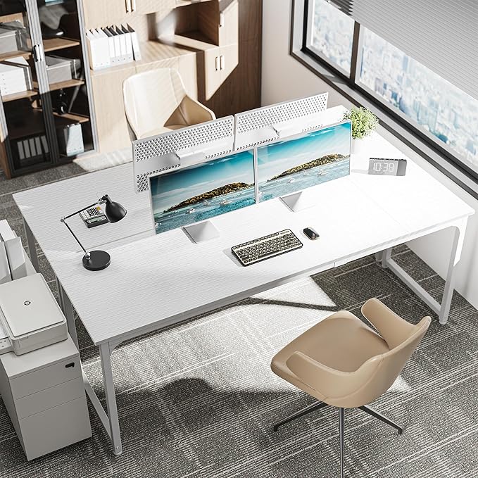 Huuger Computer Desk, 80 Inch Office Desk, Gaming Desk with Storage, Writing Desk Work Desk for Home Office, Study, Long Simple Desk, Large Legroom, Metal Frame, White-NeatNest