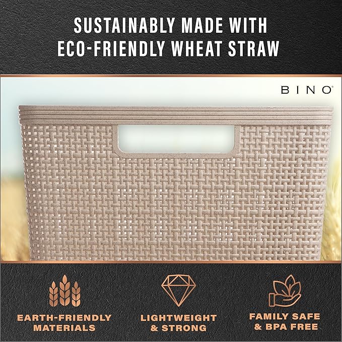 BINO | Woven Plastic Basket | Small (Natural Grey), 5-Pack | THE JUTE COLLECTION | Home Organization, Space - Saving Storage, Stylish Design | Jute Basket | Plastic Storage Basket-NeatNest