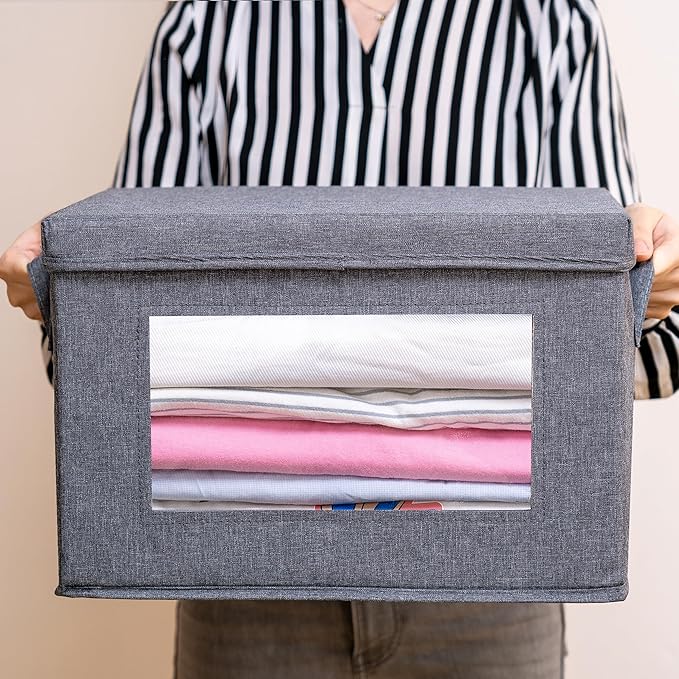 Citylife 3-Pack Collapsible Storage Bins with Lids, Linen Fabric Foldable Storage Boxes, Cube Closet Organization for Clothes, Blankets and Books, Gray-NeatNest