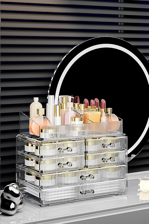 ZHIAI Stackable Storage Drawers, Acrylic Bathroom Counter Organizer Clear Makeup Organizers for Vanity, Kitchen Cabinets, Bathroom, Undersink, Home Organization and Storage (1 Top 6 Drawers)-NeatNest
