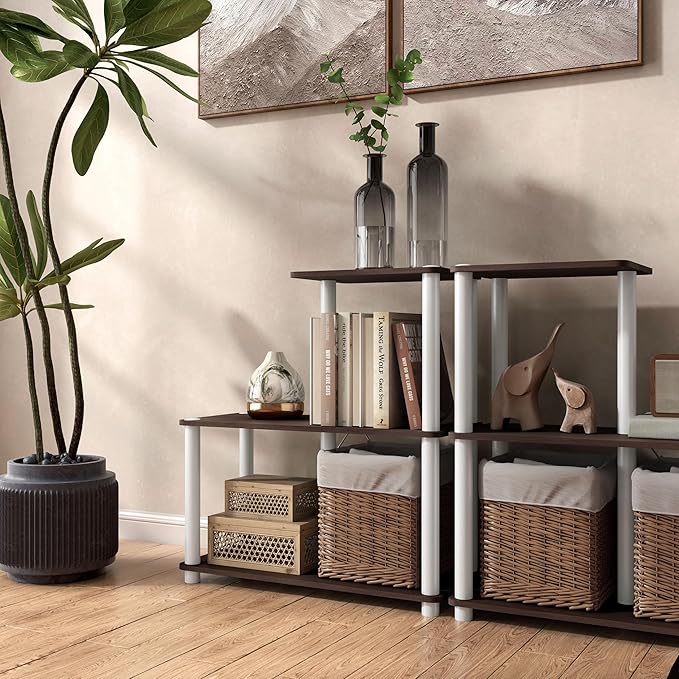 HOMES: Inside + Out Apexa Modern 3-Cube Ladder Shelving Units, Collectibles Display Shelves, Easy Assembly Standing Shelf, Home Storage Organizer for Living Room, Bedroom, Office, Espresso