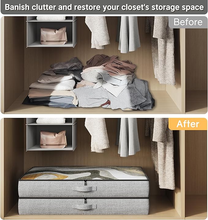 2-Pack Under Bed Storage Containers, 4.5 Inches Tall Low Profile Underbed Clothes Storage Organizer Bin with Sturdy Sidewalls/Bottom, Underbed Storage Bins 2 Storage Thin Bins-NeatNest