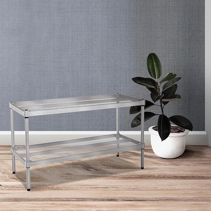 Design Ideas MeshWorks, 2-Tier Steel Shelving Rack, 440lb Capacity Per Shelf, Silver-NeatNest