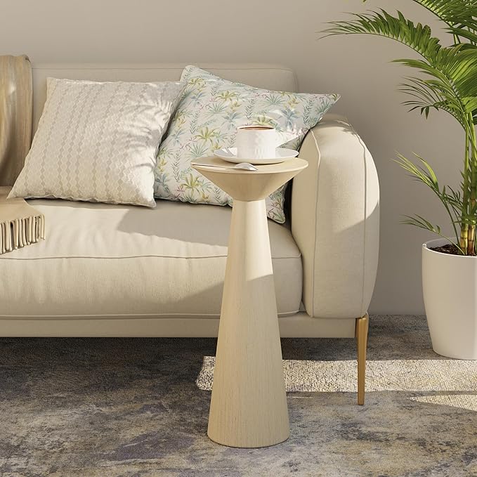 Farmhouse Tall Pedestal End Table Small Solid Wood Martini Table Plant Stand Modern Round Drink Table for Small Space Living Room, Distressed Wood Grey