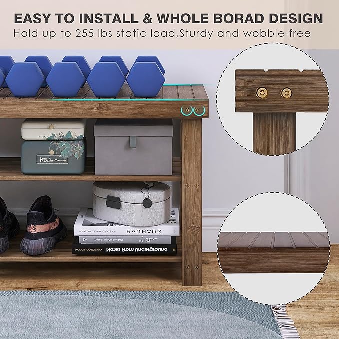 SMIBUY Bamboo Shoe Rack Bench, 3-Tier Shoe Organizer Storage Shelf for Entryway Hallway Bathroom Living Room (Walnut)-NeatNest