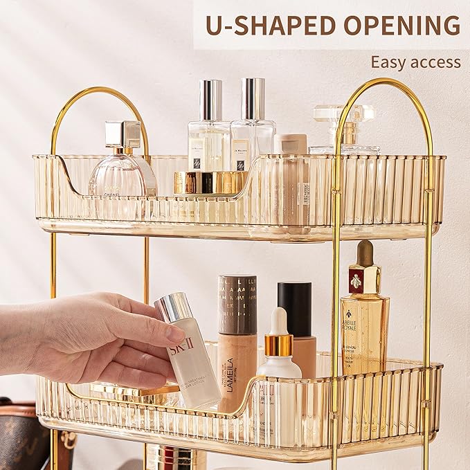 2 Tier Bathroom Organizer Countertop Makeup Perfume Tray Skincare Organizer for Bathroom Dresser Vanity (Gold)-NeatNest