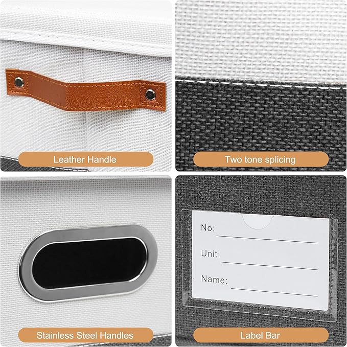 Foldable Fabric Storage Boxes with Lids, Collapsible Versatile Bins Baskets Cubes with Handles for Easy Organization in Closet, Living Room, and Bedroom (Grey & White, 3PCS/11.4 * 8.6 * 6.7in)-NeatNest