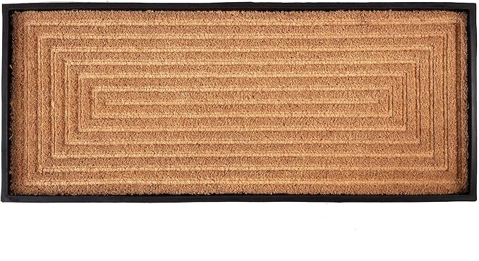 Anji Mountain Heavy Duty Waterproof Rubber Shoe Storage Mat Organizer/Boot Storage Tray Multi Use for Entryway with Coir, Tan Insert, Fits 3 Pair (34.5" Wide)