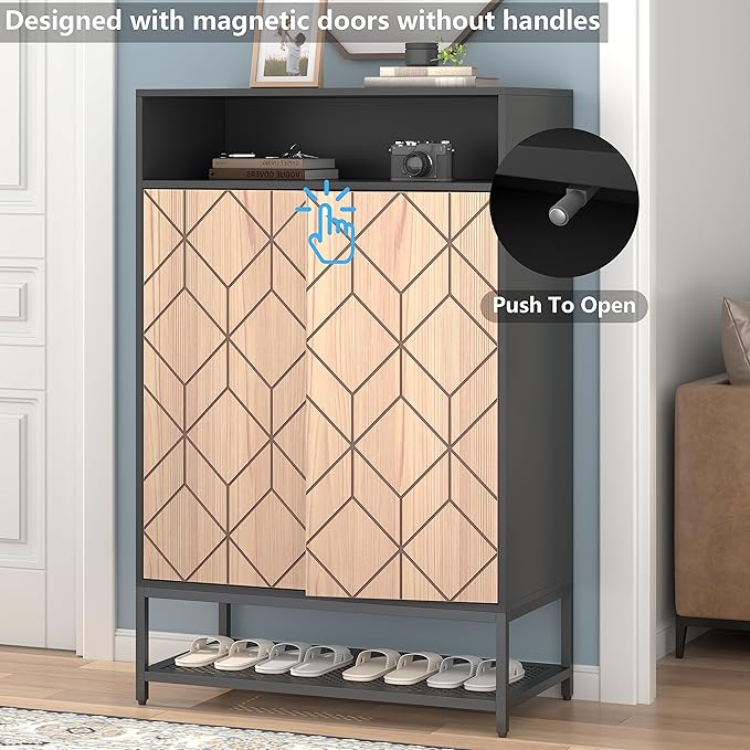 Shoe Organizer with Doors, Shoe Storage Cabinet with Adjustable Shelves for Entryway, 7-Tier Entryway Shoe Rack Storage for Hallway, Closet, Living Room-NeatNest