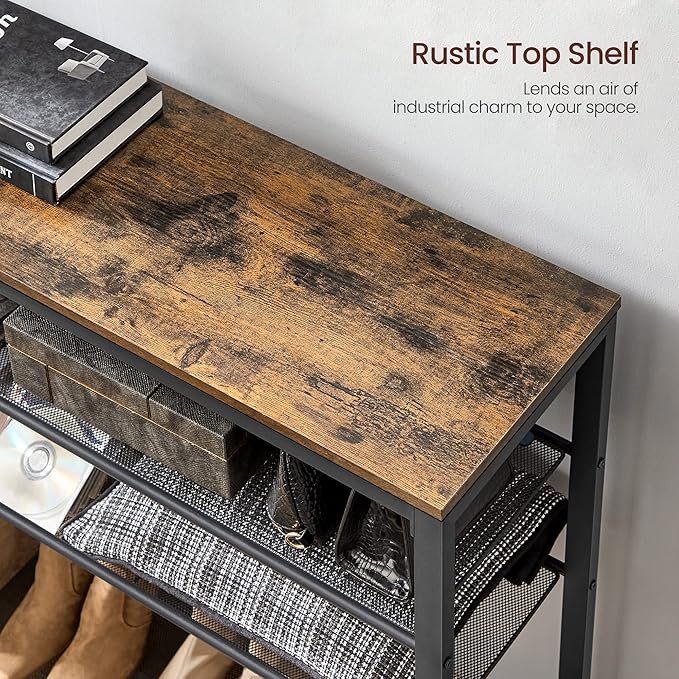 VASAGLE 5 Tier Shoe Rack for Closet, Entryway, 20-25 Pairs of Shoes, Large Shoe Organizer with 4 Metal Mesh Shelves, 11.8 x 47.2 x 36.4 Inches, Rustic Brown and Black ULBS205B01-NeatNest