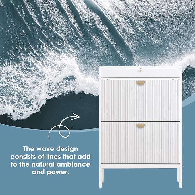 Brafab Shoe Storage Cabinet with 2 Flip Drawers&1 Small Drawer, Slim Entryway Shoe Organizer with Fluted Panel Doors for Sneakers,Pure White-NeatNest