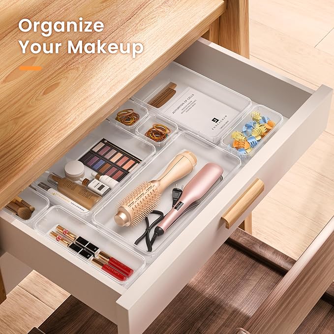 A-LuGei 【𝟯𝟬𝗣𝗰𝘀】【𝟱𝗦𝗶𝘇𝗲】 Drawer Organizer, Bathroom Organizers and Storage, Makeup organizer, Desk drawer organizer, Storage Bins for Kitchen Office Bedroom Vanity Tool Trays【𝐂𝐥𝐞𝐚𝐫】-NeatNest