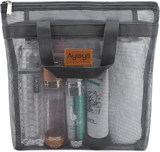 Ayieyill Shower Caddy Portable, Mesh Shower Caddy Tote Bag Quick Dry Hanging Toiletry and Bath Organizer for College Dorm, Gym, Beach, Travel or Camping with Zipper (A-Darkgray)-NeatNest
