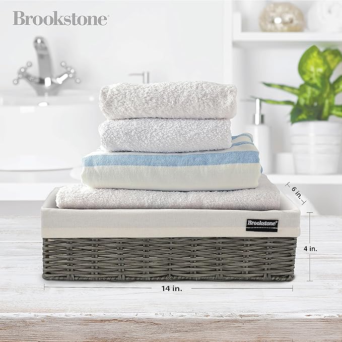 Brookstone Wicker Shelf Storage Basket Decorative Shelf Bin, bathroom organizers and storage, Boho Living Room Decor, Summer Storage 2025-2 Pack-NeatNest