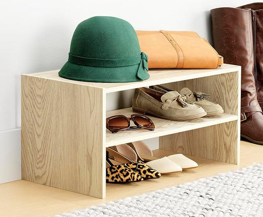 Whitmor Wood Stackable 2-Shelf Shoe Rack, White Oak, 24 inches-NeatNest