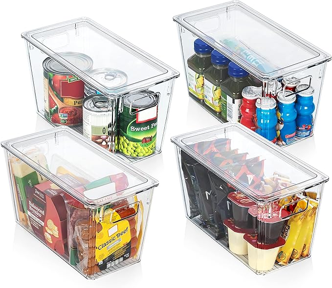ClearSpace Modern Plastic Storage Bins with Lids – Perfect Kitchen Organization or Pantry Fridge Organizer, 4 Pack, 12.5" x 6" x 7", 9L Capacity Each, BPA Free, Stackable-NeatNest