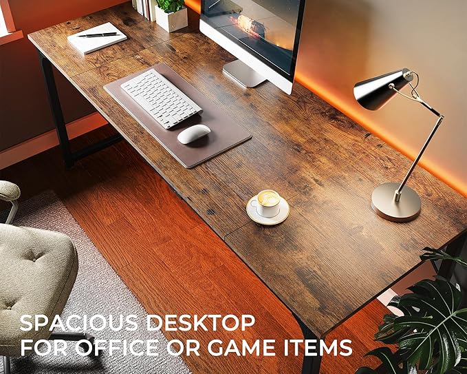 Huuger Computer Desk, 70 Inch Office Desk, Gaming Desk with Storage, Writing Desk Work Desk for Home Office, Study, Long Simple Desk, Large Legroom, Metal Frame, Rustic Brown-NeatNest