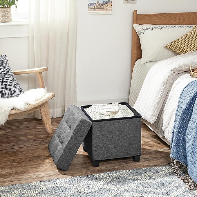 SONGMICS 15 Inches Cube Storage Ottoman, Bedroom Bench with Storage, Foot Stool with Feet, Holds Up to 660 lb, Dark Gray ULSF14GYZ-NeatNest