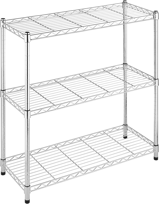 Whitmor 3 Tier Shelving Unit, Metal Storage Shelves, 400 lbs Capacity per Shelf, 1200 lbs Total, Durable Heavy Duty Shelf for Kitchen, Garage, Plant, 36"L x 14"W x 36"H, Chrome-NeatNest