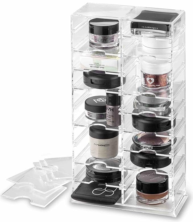 byAlegory Acrylic Universal Makeup Organizer Tower w/Removable Dividers Can Stand or Lay Flat on Vanity Desk or in Drawer | 20 Space Cosmetic Storage Container - Clear-NeatNest