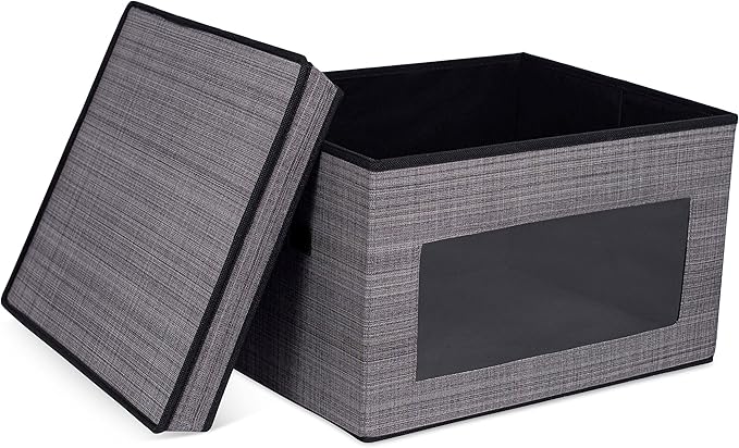 Internet's Best Storage Box with Window - Durable Storage Bin Basket Containers with Lids and Handles - Clothes Nursery Toys Organizer - Grey-NeatNest