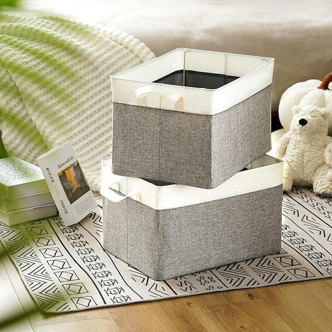GRANNY SAYS Storage Baskets for Shelves, Closet Organizer Bins, Clothes Storage Bins with Metal Frame, Extra Large Baskets for Organizing and Storage, Collapsible, Gray&White, 2-Pack-NeatNest