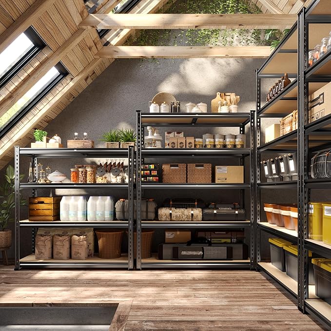 72" H Garage Shelving, 5 Tier Storage Shelves Load 2500 lbs, Adjustable Garage Shelves, Metal Shelving Unit for Warehouse, Basement, Pantry, 40" Wx 16" D x 72" H, Black-NeatNest