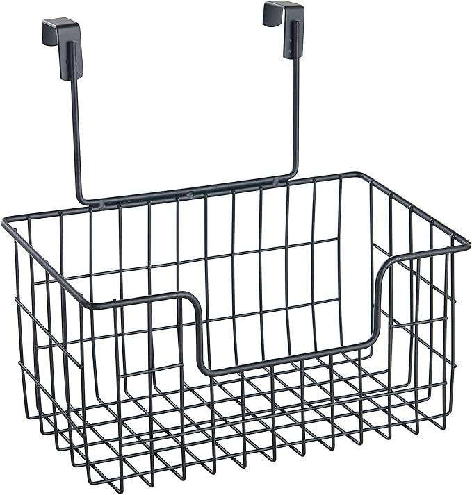 Wire Hanging Storage Basket 2 Packs, Wall Mounted Kitchen Bathroom Storage Basket, Home Multi-Functional, no Punching, Bearing Strong, Suitable for Home, Office,Black