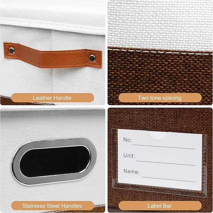 Foldable Fabric Storage Boxes with Lids, Collapsible Versatile Bins Baskets Cubes with Handles for Easy Organization in Closet, Living Room, and Bedroom (Brown & White, 3PCS/17*11.8*11.8in)-NeatNest