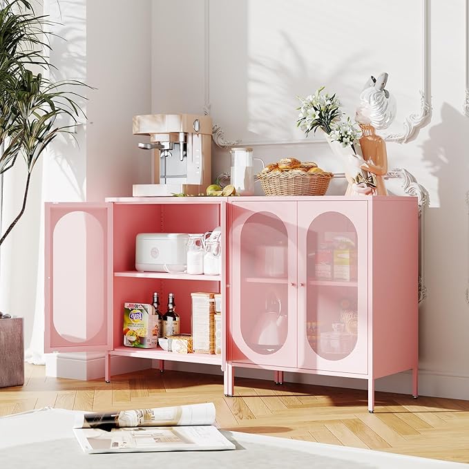 2 Door Accent Cabinet,Metal Storage Cabinet with Adjustable Shelf,Buffet Sideboard for Bed Room,Living Room,Entryway,Hallway,Home,Hotel,Office,Garage,Kitchen,1 Removable Shelf.
